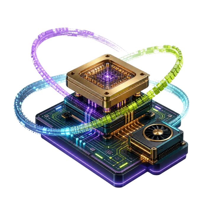 Quantum processor and accelerated compute module connected by luminous signal paths