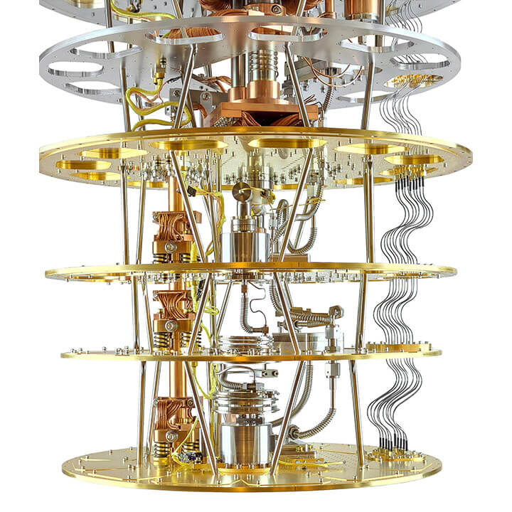 Detailed gold and copper dilution refrigerator assembly